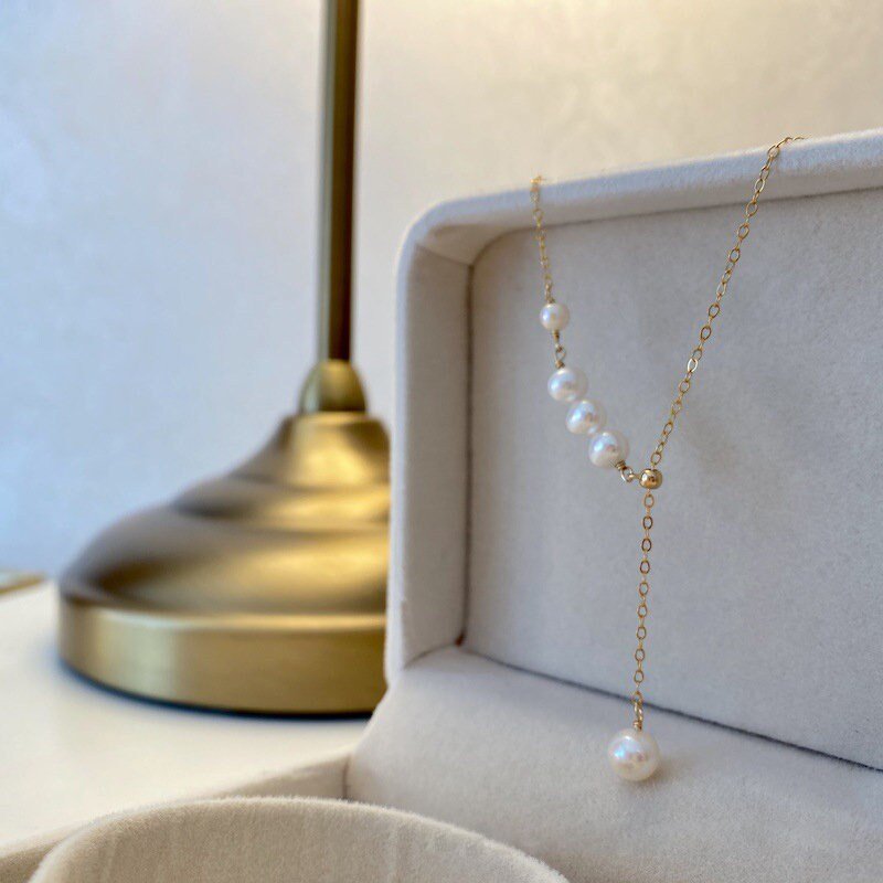 Freshwater Pearl Necklace, Gold Filled Necklace, Natural PearlNecklace, Pearl Y Necklace, Bridal Bridesmaids Necklace, Wedding Pearl Lariat