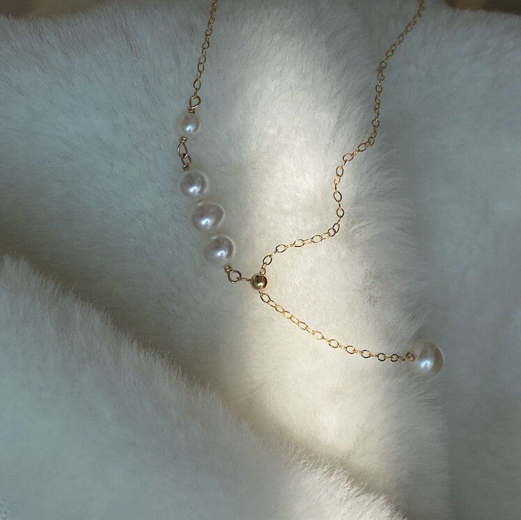 Freshwater Pearl Necklace, Gold Filled Necklace, Natural PearlNecklace, Pearl Y Necklace, Bridal Bridesmaids Necklace, Wedding Pearl Lariat