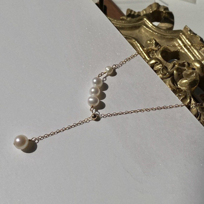 Freshwater Pearl Necklace, Gold Filled Necklace, Natural PearlNecklace, Pearl Y Necklace, Bridal Bridesmaids Necklace, Wedding Pearl Lariat