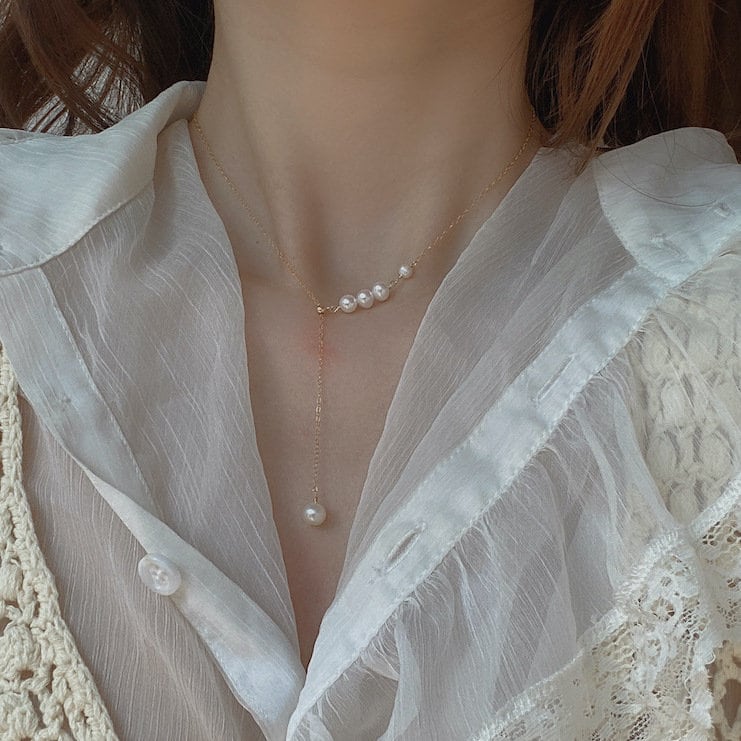 Freshwater Pearl Necklace, Gold Filled Necklace, Natural PearlNecklace, Pearl Y Necklace, Bridal Bridesmaids Necklace, Wedding Pearl Lariat