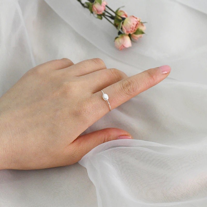 Freshwater Pearl Ring, Rice Pearl Ring, S925 Silver Shinning Ring, Single Pearl Ring, Stackable Ring, Purple Pearl Ring, Pink Pearl Ring