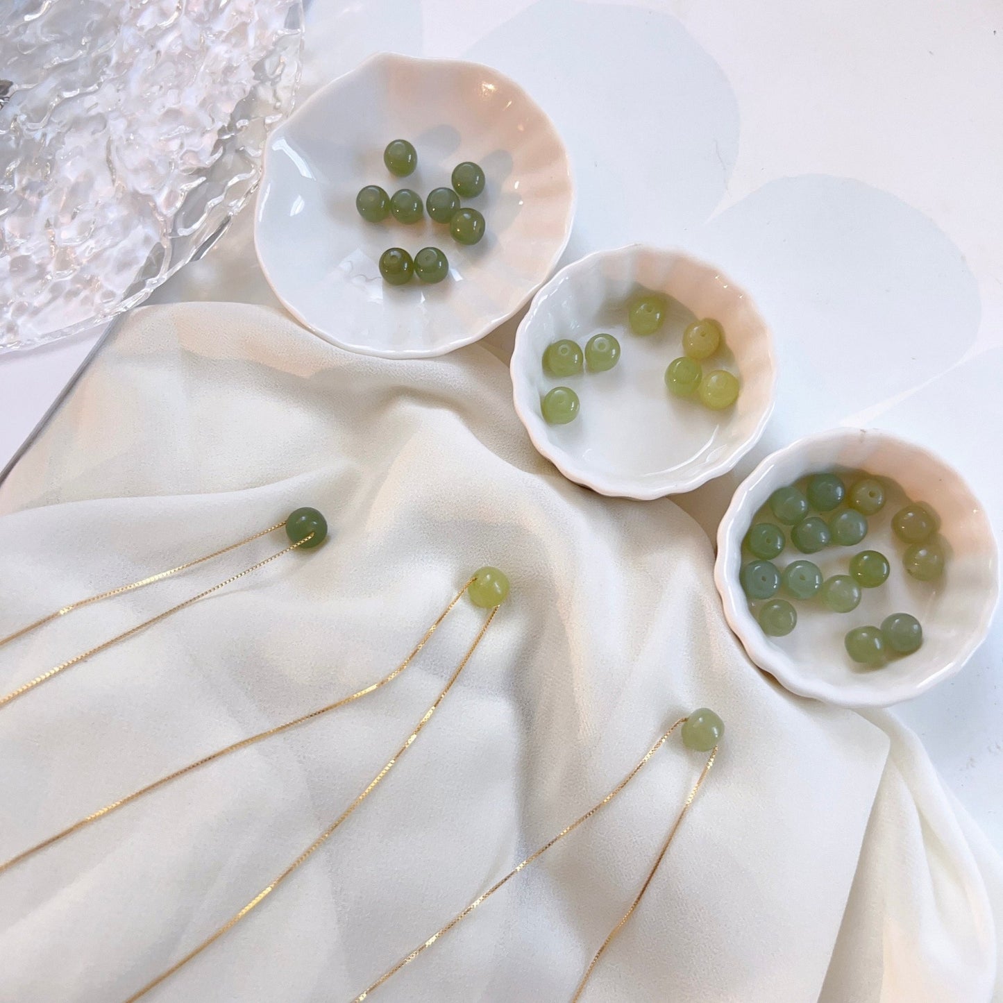 Genuine Hetian Jade Necklace, Single Jade Beads Pendant, Dainty Jade Necklace, Green Nephrite Necklace, Three Jade Bead Necklace