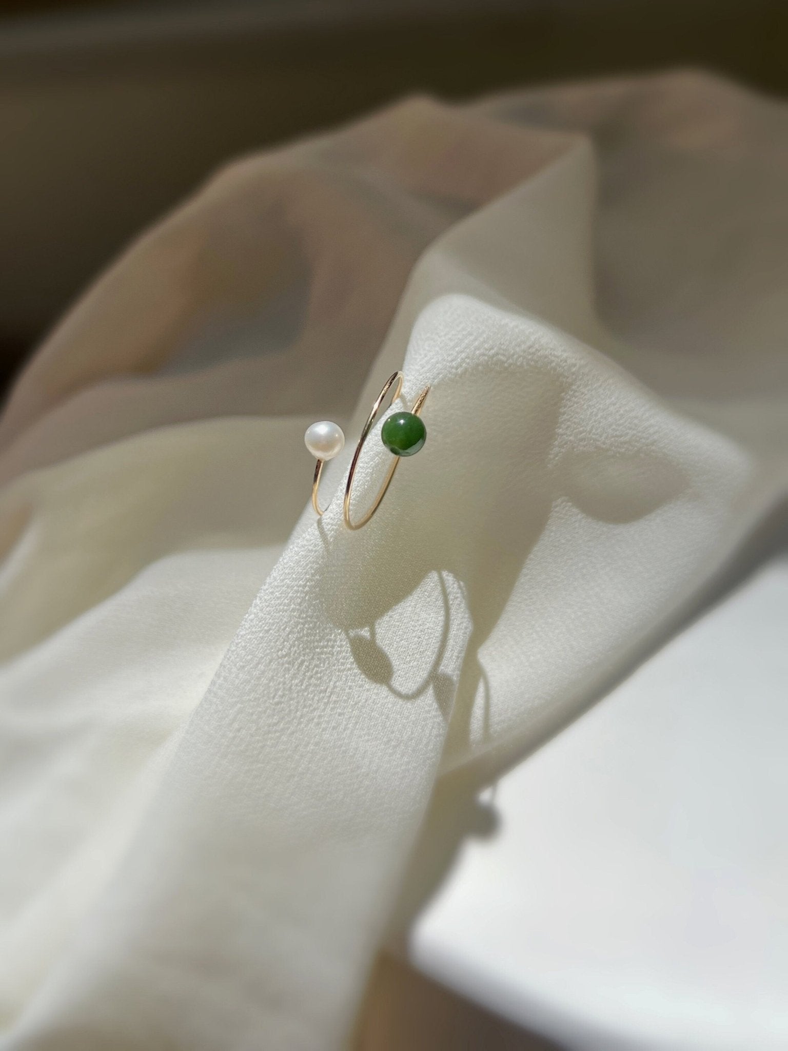 Genuine Hetian Jade Ring, Jade Pearl Ring, Multi Band Ring, Adjustable Ring, Natural Nephrite Ring, Stackable Ring, Multi Gemstone Ring