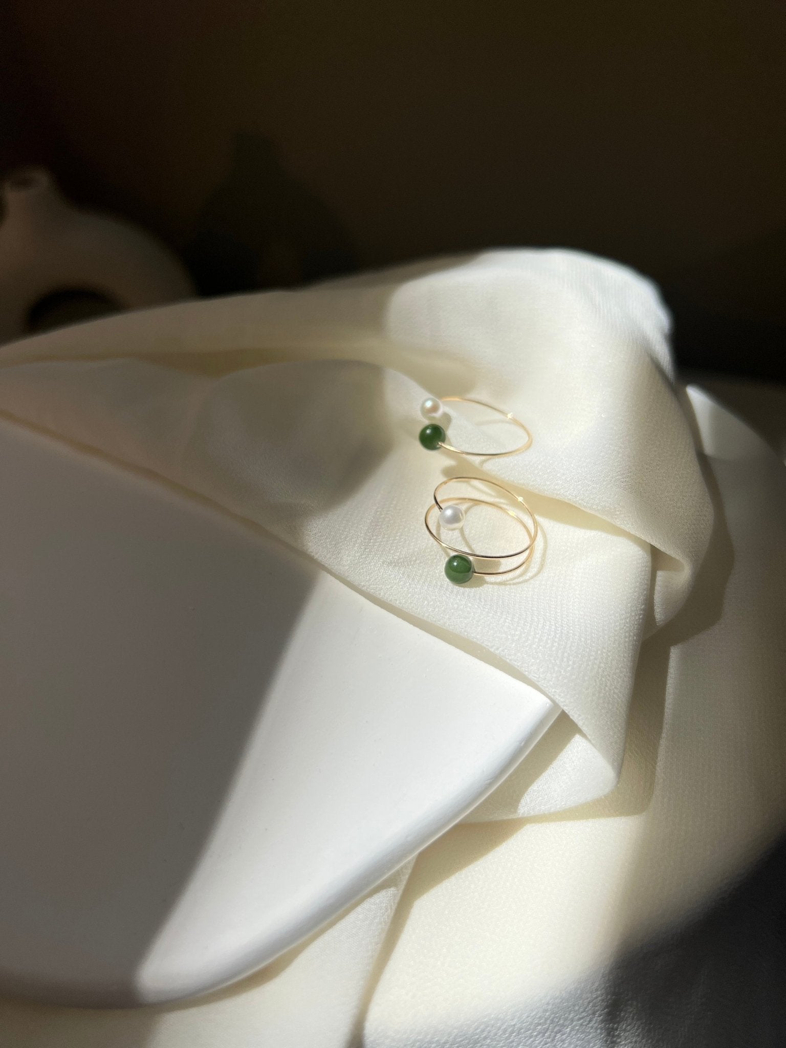 Genuine Hetian Jade Ring, Jade Pearl Ring, Multi Band Ring, Adjustable Ring, Natural Nephrite Ring, Stackable Ring, Multi Gemstone Ring
