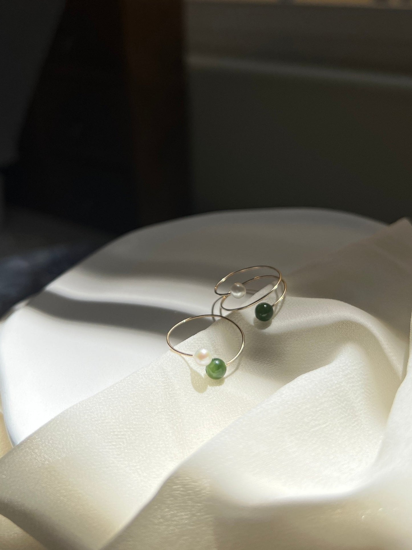 Genuine Hetian Jade Ring, Jade Pearl Ring, Multi Band Ring, Adjustable Ring, Natural Nephrite Ring, Stackable Ring, Multi Gemstone Ring