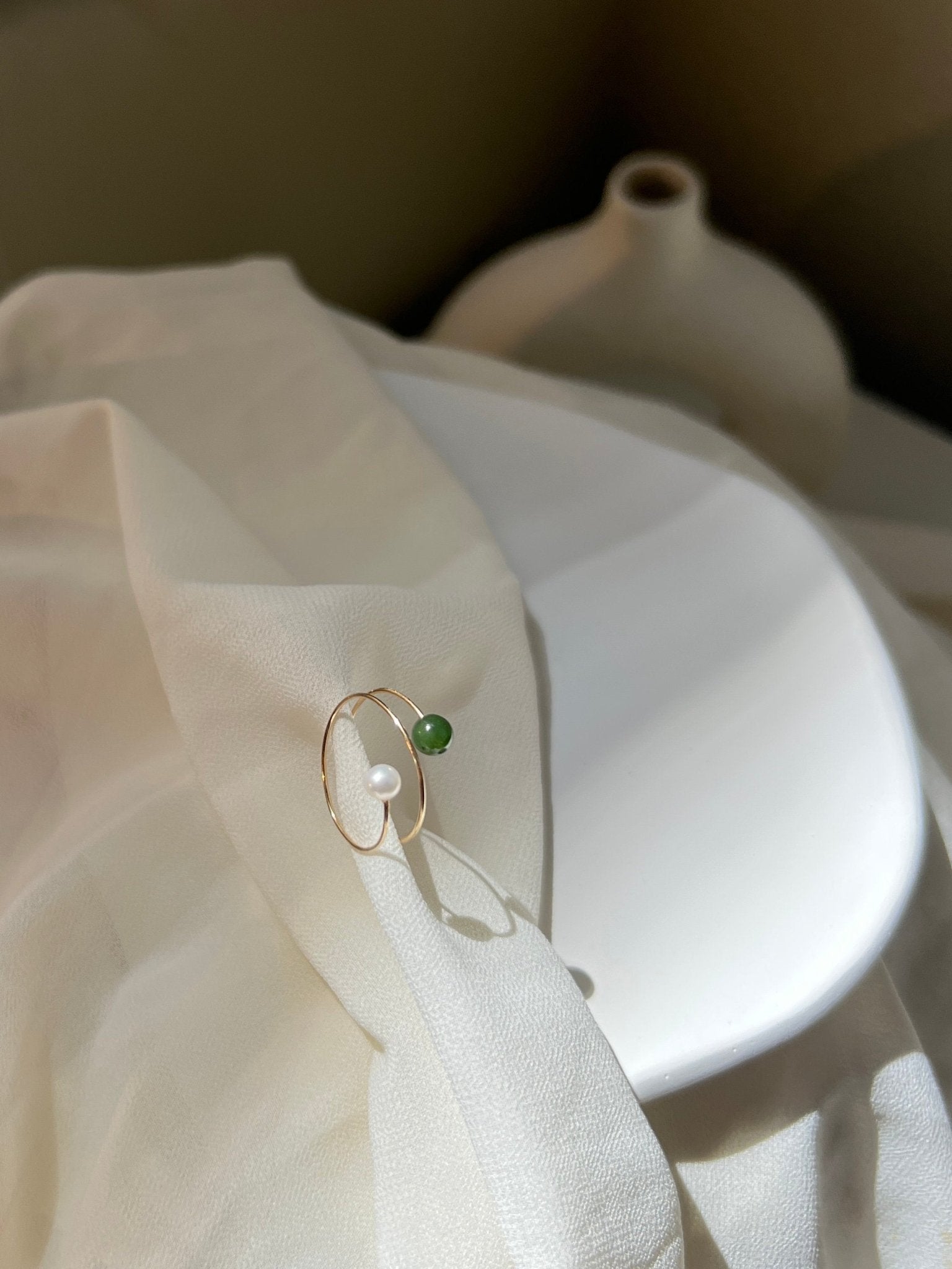 Genuine Hetian Jade Ring, Jade Pearl Ring, Multi Band Ring, Adjustable Ring, Natural Nephrite Ring, Stackable Ring, Multi Gemstone Ring