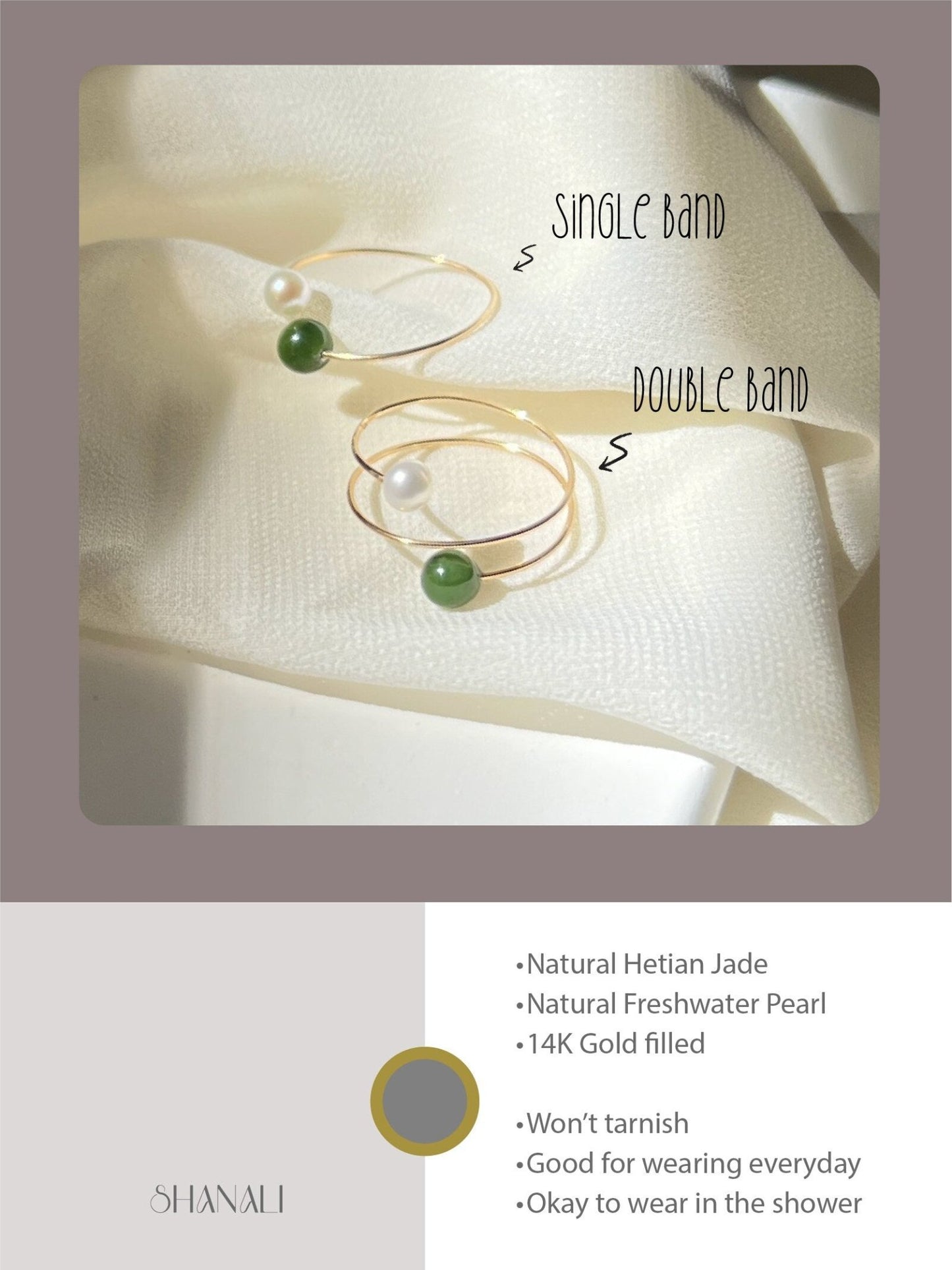 Genuine Hetian Jade Ring, Jade Pearl Ring, Multi Band Ring, Adjustable Ring, Natural Nephrite Ring, Stackable Ring, Multi Gemstone Ring