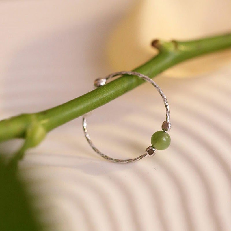 Genuine Hetian Jade Ring, Green Jade Ring, S925 Silver Ring, Adjustable Ring, Stackable Ring, Single Green Stone Ring, Green Nephrite Ring