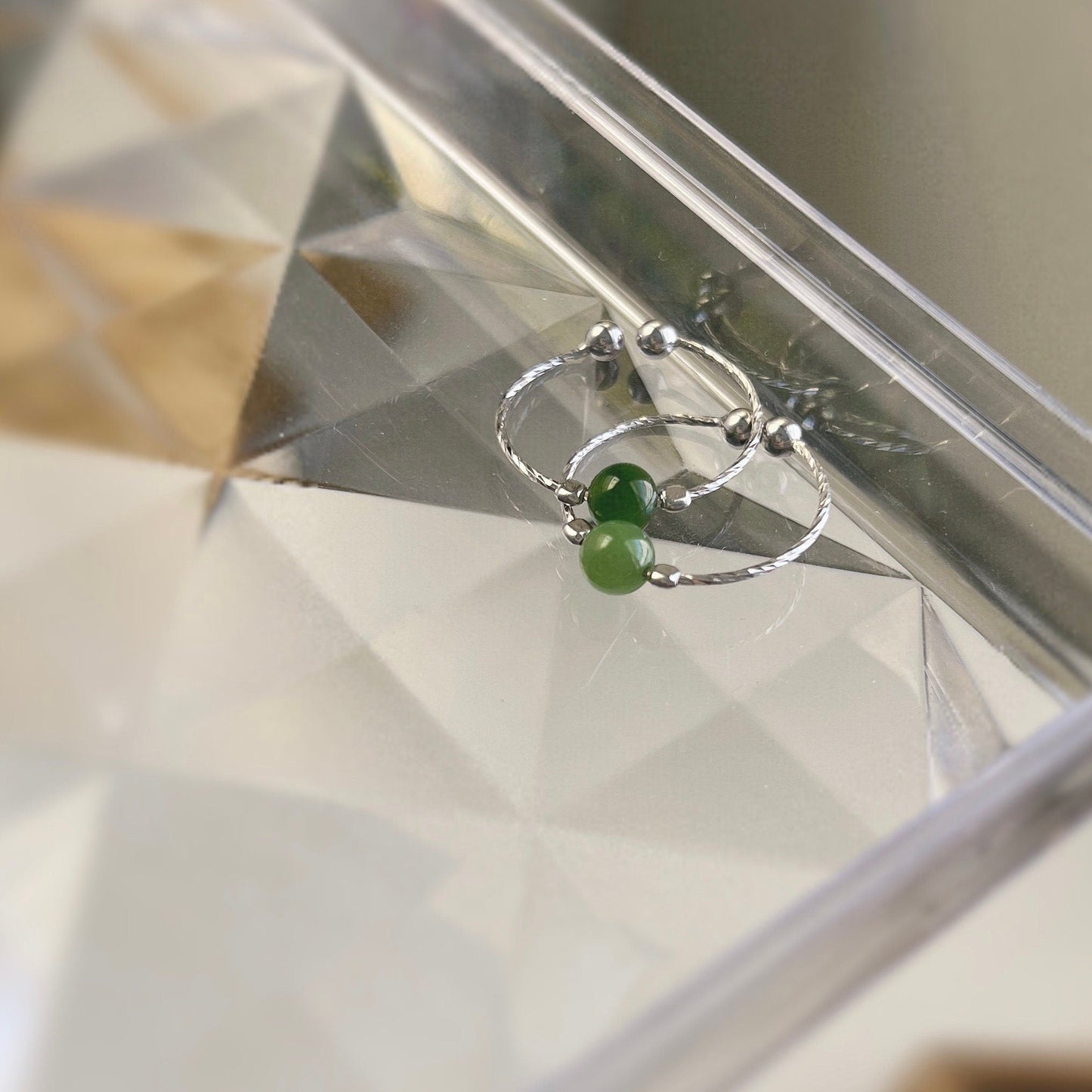 Genuine Hetian Jade Ring, Green Jade Ring, S925 Silver Ring, Adjustable Ring, Stackable Ring, Single Green Stone Ring, Green Nephrite Ring