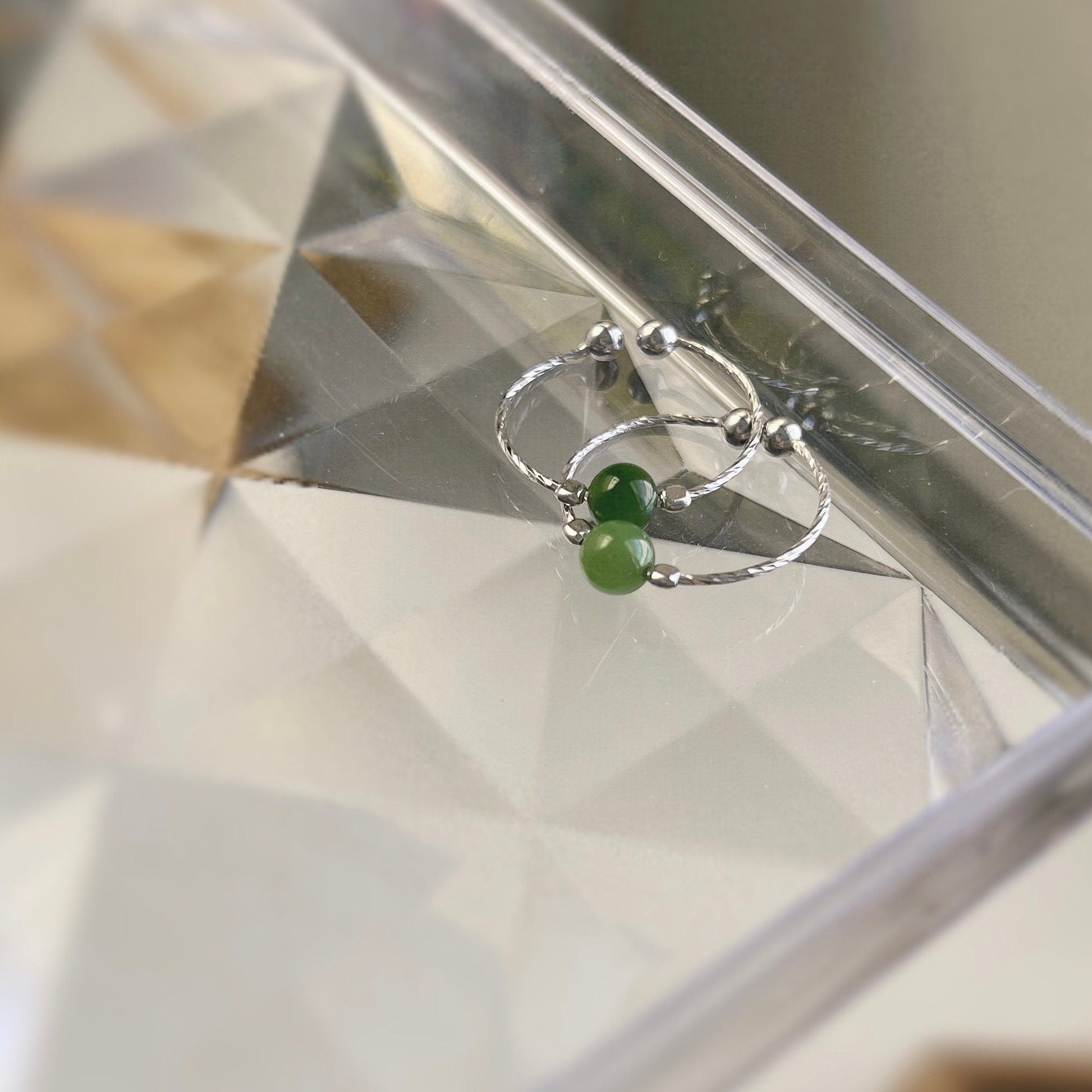 Genuine Hetian Jade Ring, Green Jade Ring, S925 Silver Ring, Adjustable Ring, Stackable Ring, Single Green Stone Ring, Green Nephrite Ring