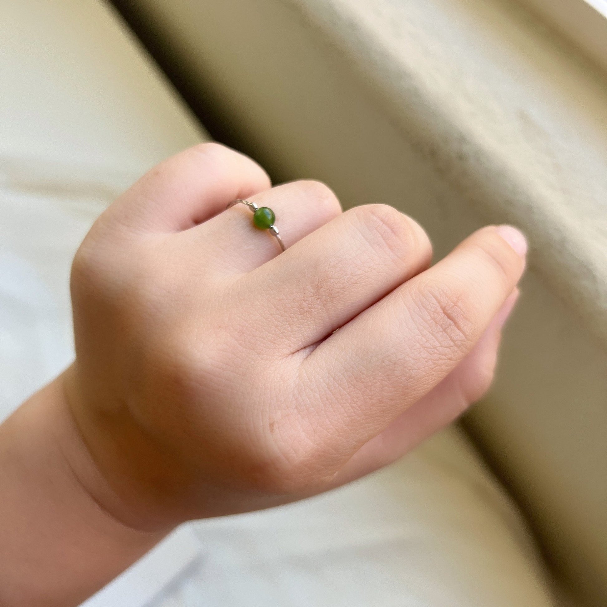 Genuine Hetian Jade Ring, Green Jade Ring, S925 Silver Ring, Adjustable Ring, Stackable Ring, Single Green Stone Ring, Green Nephrite Ring