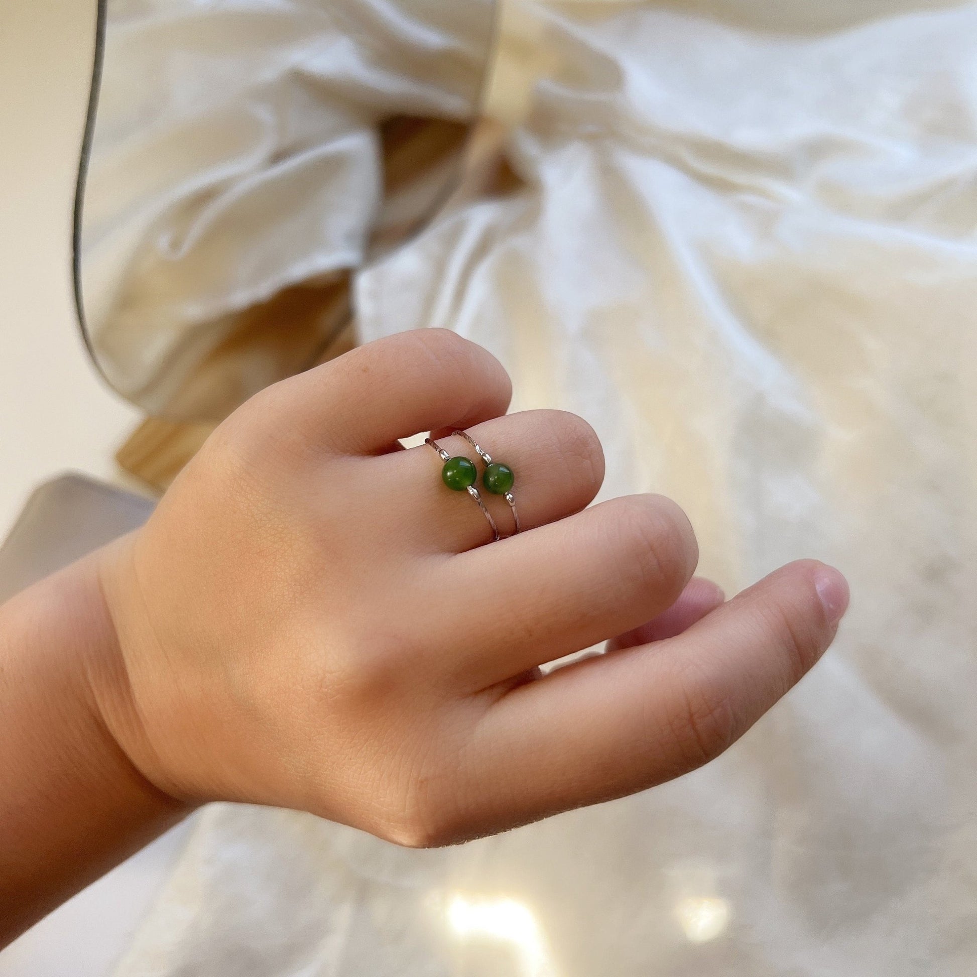 Genuine Hetian Jade Ring, Green Jade Ring, S925 Silver Ring, Adjustable Ring, Stackable Ring, Single Green Stone Ring, Green Nephrite Ring