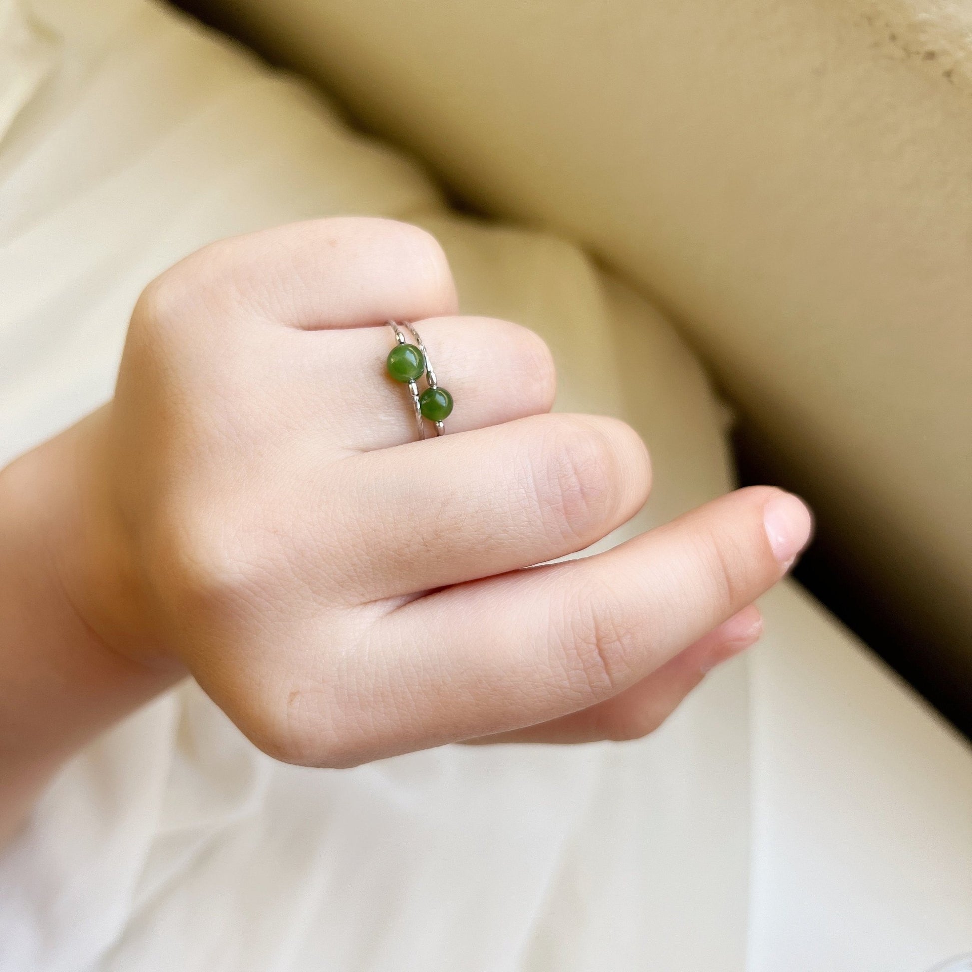 Genuine Hetian Jade Ring, Green Jade Ring, S925 Silver Ring, Adjustable Ring, Stackable Ring, Single Green Stone Ring, Green Nephrite Ring