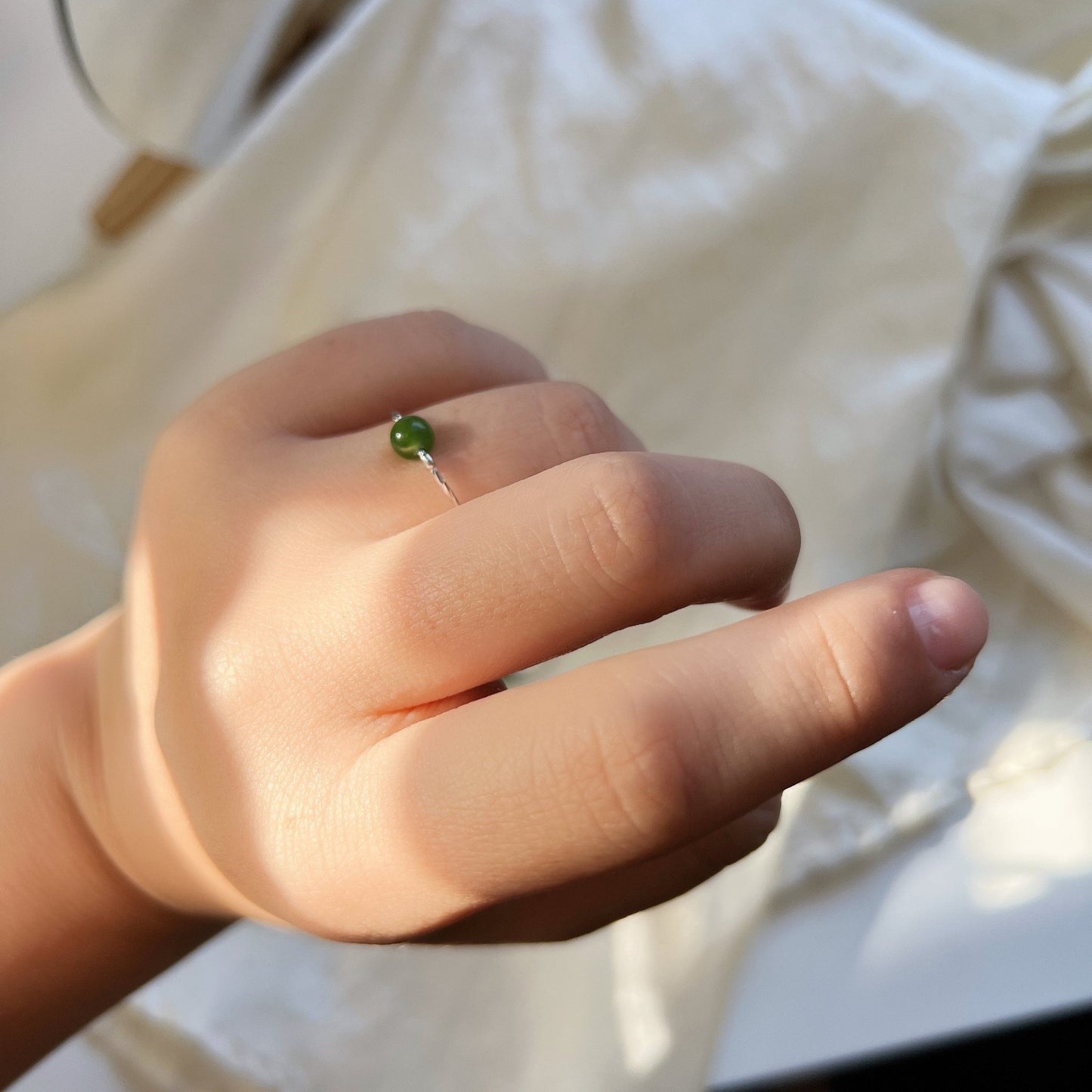 Genuine Hetian Jade Ring, Green Jade Ring, S925 Silver Ring, Adjustable Ring, Stackable Ring, Single Green Stone Ring, Green Nephrite Ring