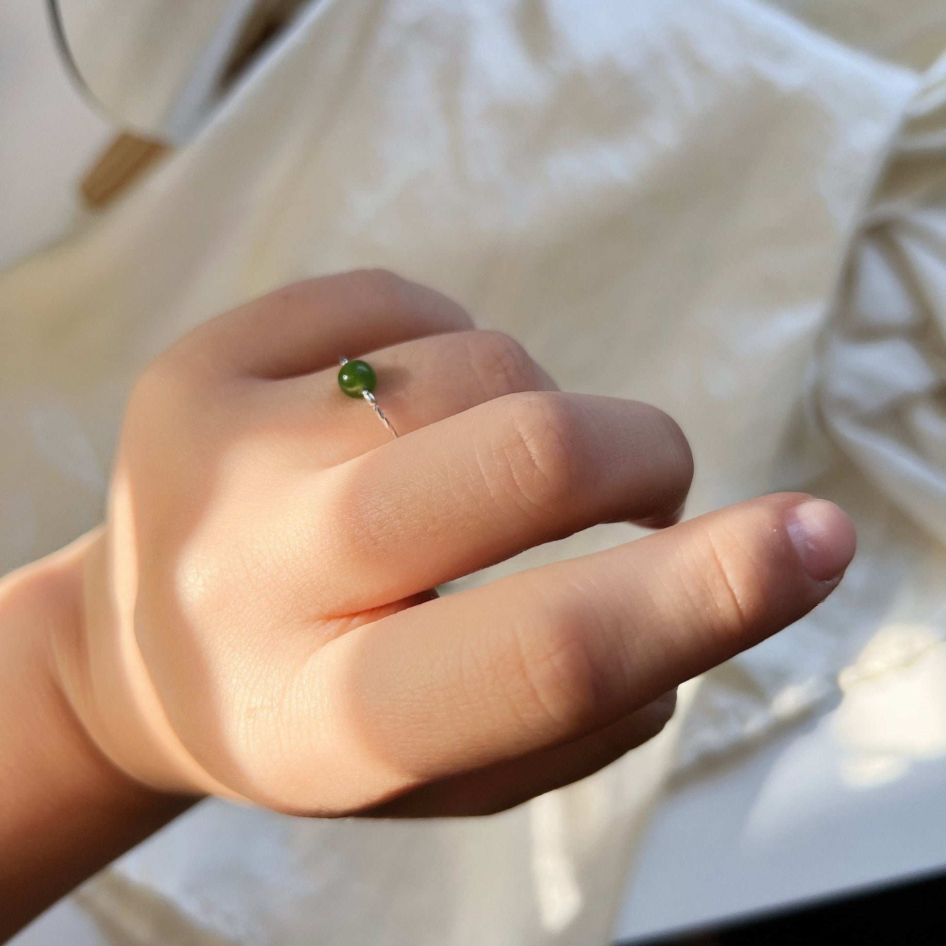 Genuine Hetian Jade Ring, Green Jade Ring, S925 Silver Ring, Adjustable Ring, Stackable Ring, Single Green Stone Ring, Green Nephrite Ring