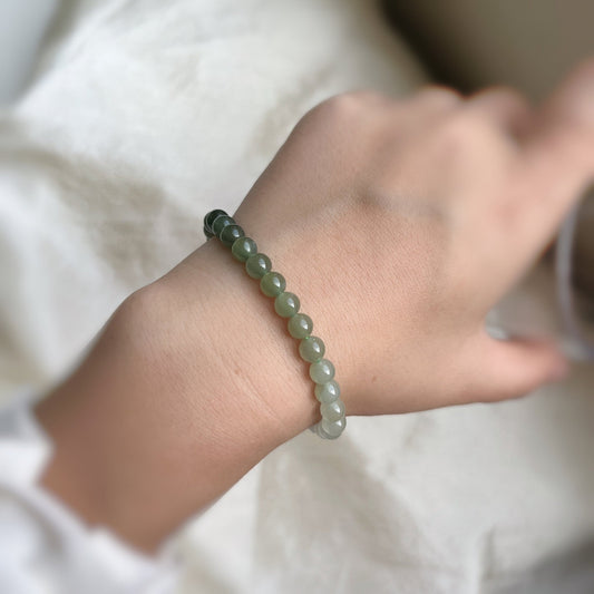 Gradient Jade Bracelet, Natural Jade Bracelet, Hetian Jade, Genuine Nephrite Bracelet, Dainty Jade Bracelet, Beaded Stretch Bracelet