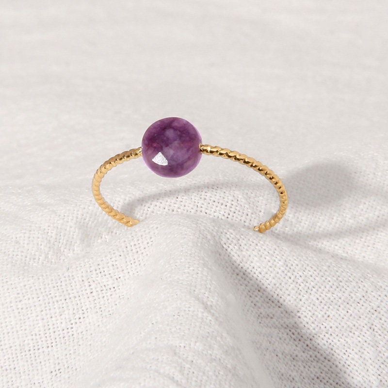 Dainty Natural Stone Ring, Gemstone Ring, Stacking Ring, Crystal Ring, Amethyst Ring, Quartz, Tiger Eye, Red Agate, Lapis Lazuli, Aventurine