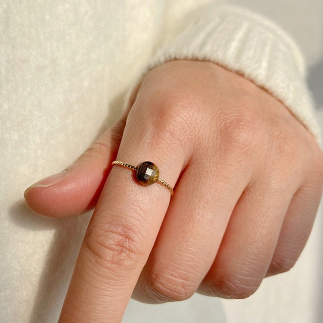 Dainty Natural Stone Ring, Gemstone Ring, Stacking Ring, Crystal Ring, Amethyst Ring, Quartz, Tiger Eye, Red Agate, Lapis Lazuli, Aventurine