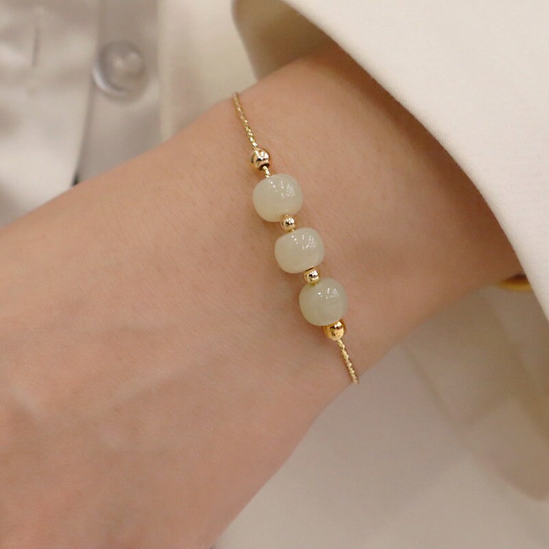 Simple Natural Hetian Bracelets light/ dark green Jade red agate, 14k Gold filled minimalist Bangle gift for mother girlfriend daughter