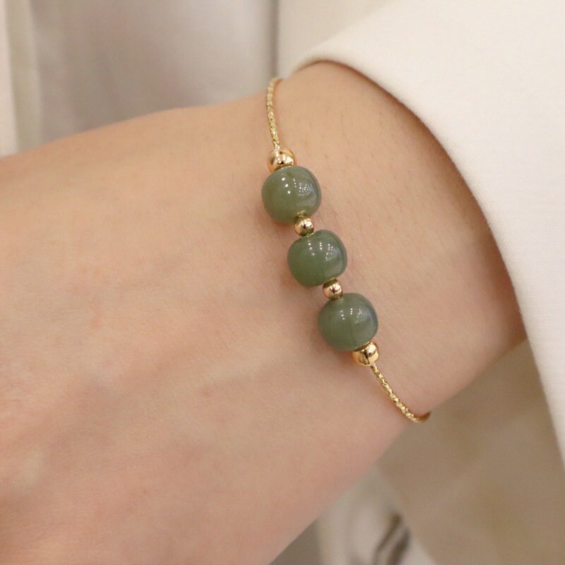 Simple Natural Hetian Bracelets light/ dark green Jade red agate, 14k Gold filled minimalist Bangle gift for mother girlfriend daughter