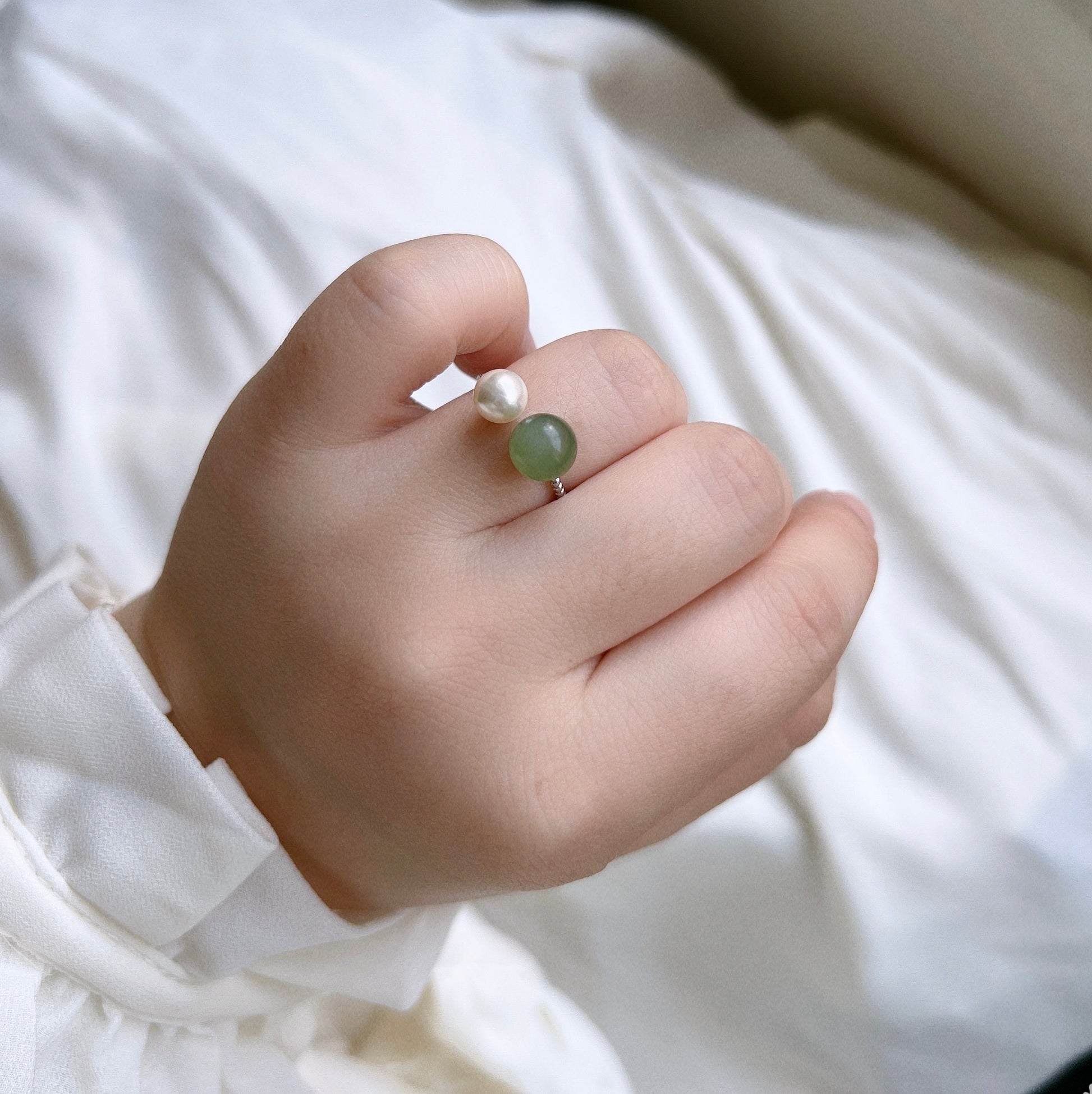 Green Jade Ring, Fresh Water Pearl Ring, Front Open Ring, Silver Adjustable Ring, Hetian Jade Ring, Gold Jade Ring, Silver Nephrite Ring