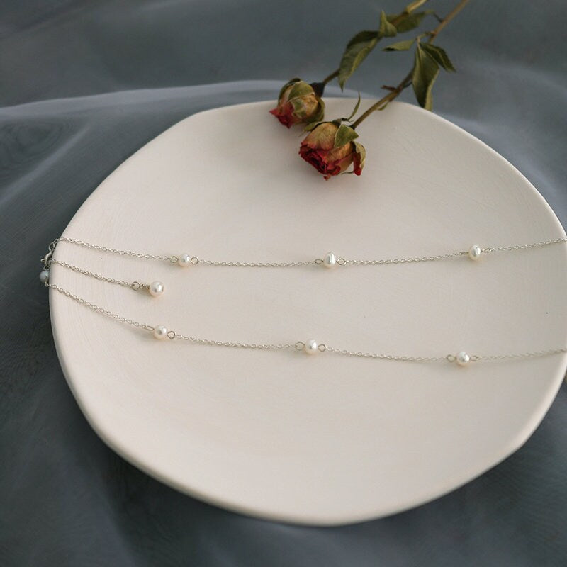 Fresh Water Pearls Necklace, Wedding Pearl Necklace, S925 Sterling Silver Necklace, Y Lariat Pearl Necklace, Dainty Natural Pearl Necklace