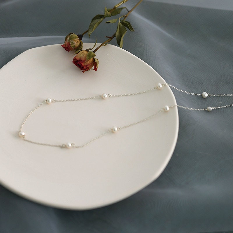 Fresh Water Pearls Necklace, Wedding Pearl Necklace, S925 Sterling Silver Necklace, Y Lariat Pearl Necklace, Dainty Natural Pearl Necklace