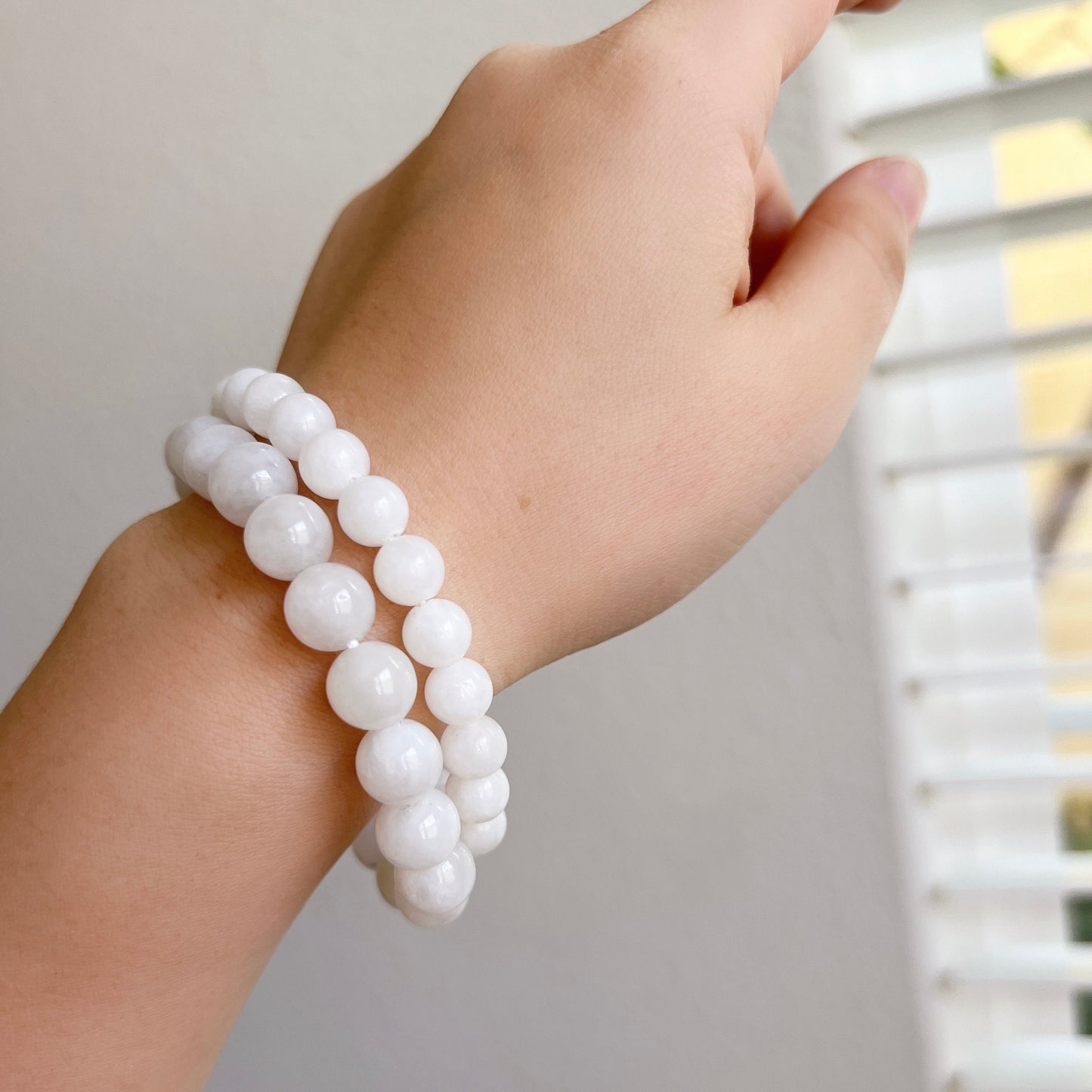 White Hetian Jade Elastic Bracelet, Beaded Jade Stretch Bracelets, High Quality Nephrite Bracelet with Elastic Thread, 8mm 10mm 和田白玉手串