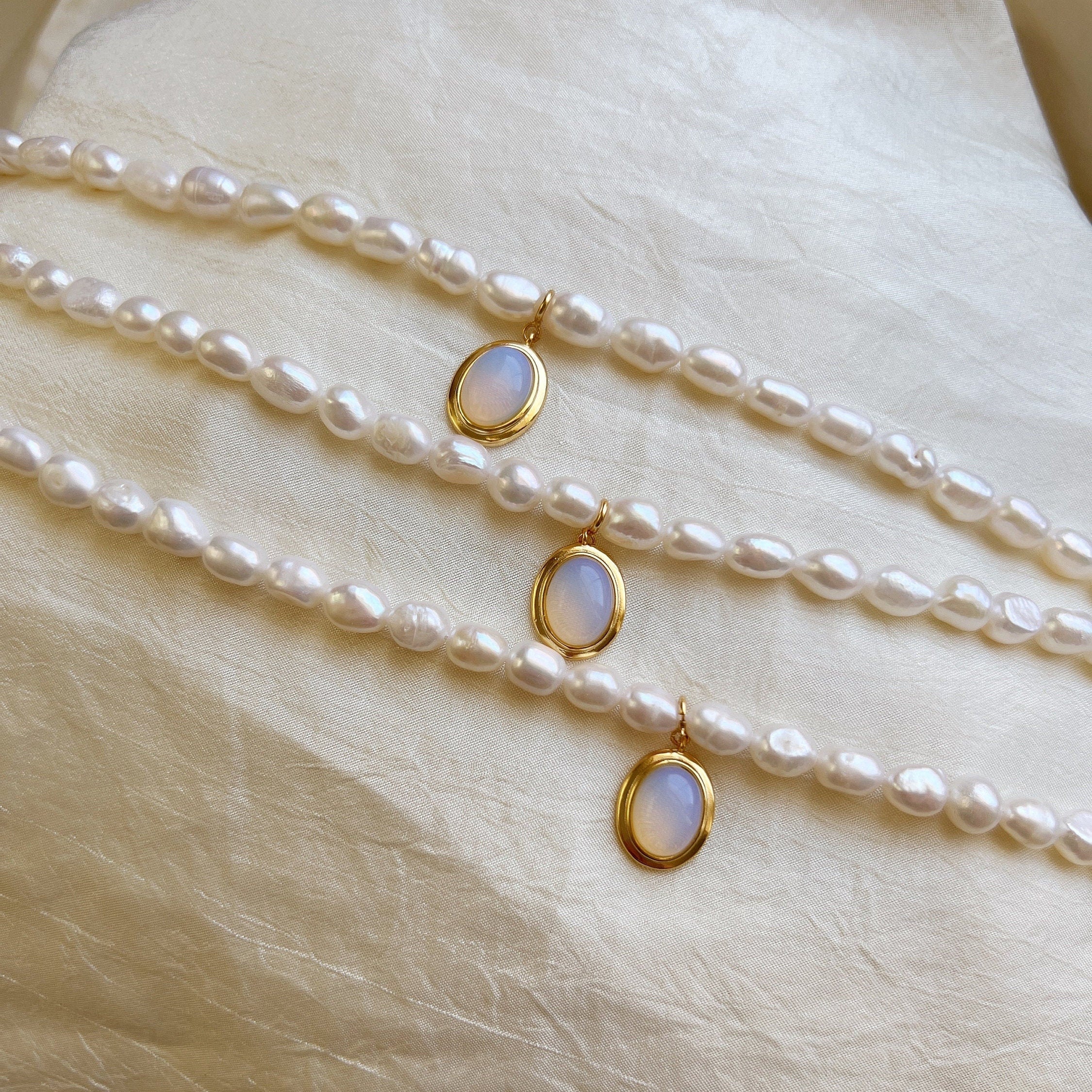 Moonstone and freshwater pearl gold offers pendant necklace