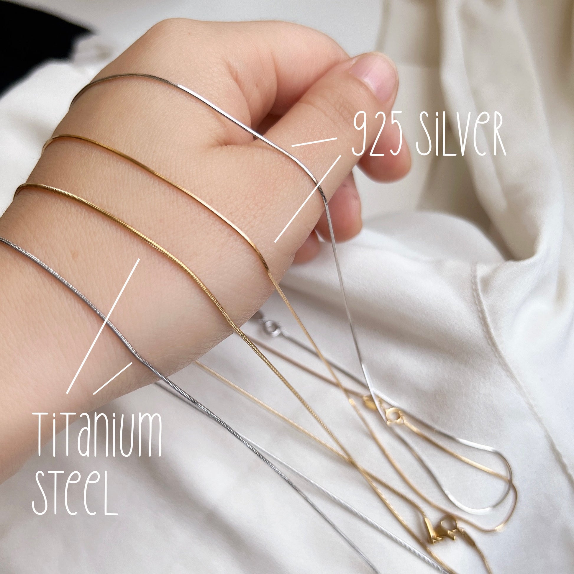 Minimalist Snake Chain Choker Necklace, Dainty Thin Chevron Necklace, 925 Silver Choker, Simple Titanium Steel, 18K Gold Plated