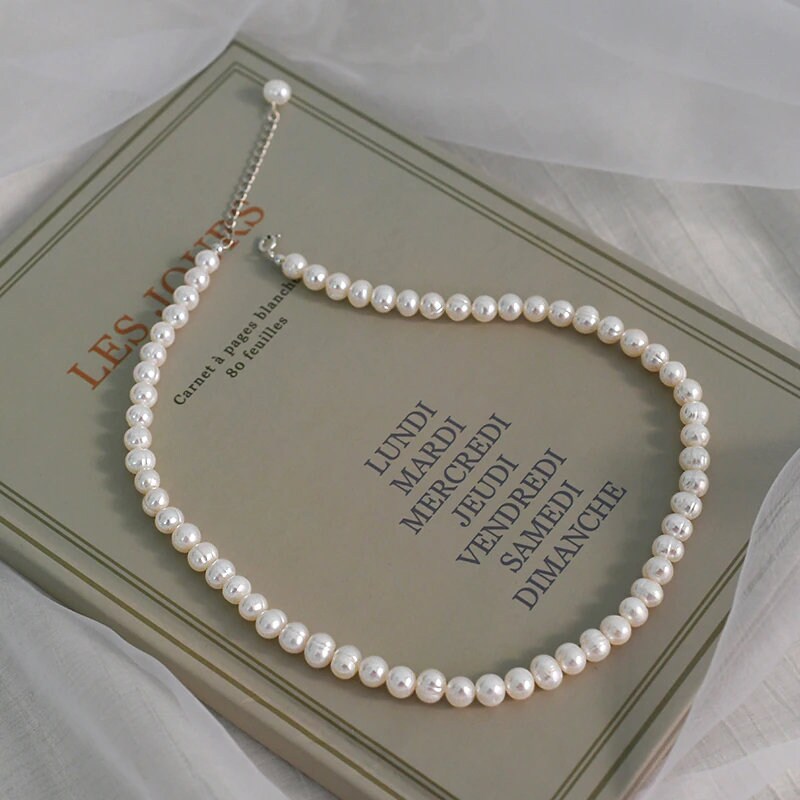 Natural Pearl Chokers, Fresh Water Pearl Necklace, Simple Classic Beaded Pearls Necklace, 6-7mm Pearl Bridal Necklace, Wedding Necklace