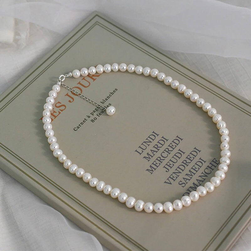 Natural Pearl Chokers, Fresh Water Pearl Necklace, Simple Classic Beaded Pearls Necklace, 6-7mm Pearl Bridal Necklace, Wedding Necklace