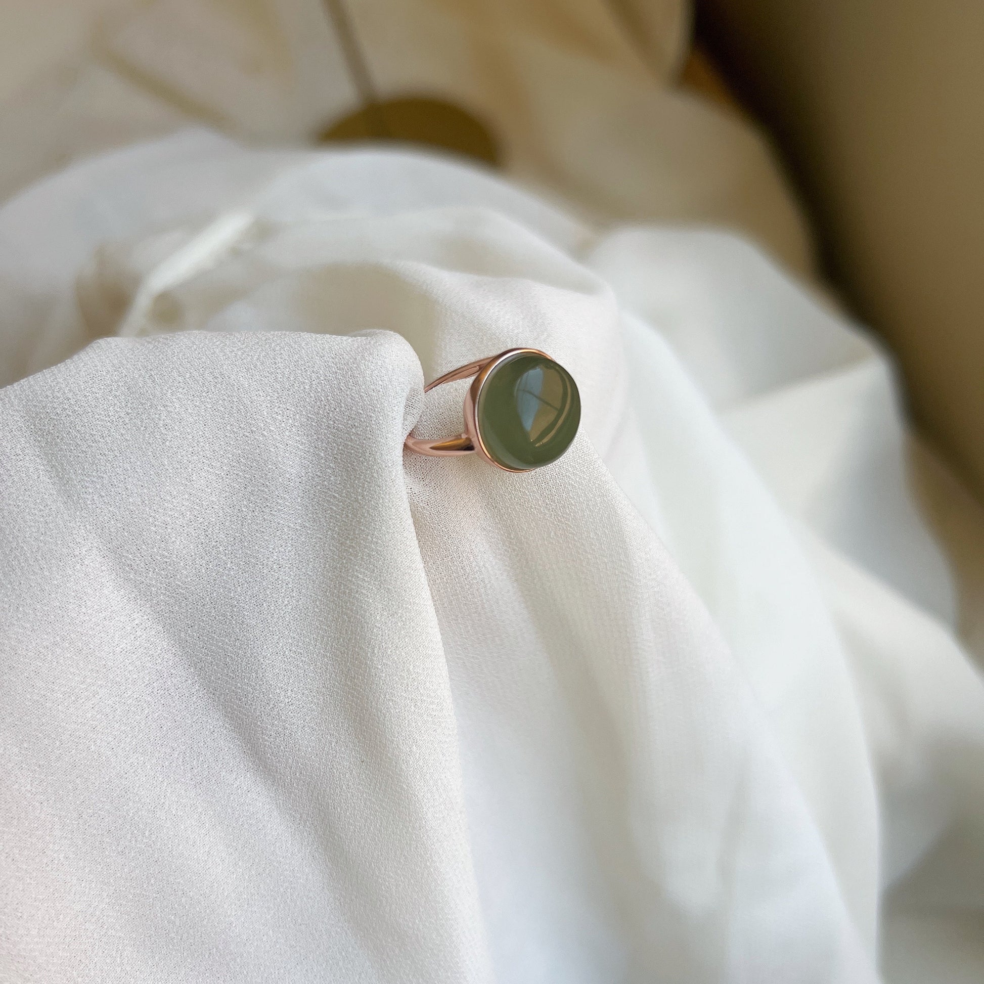 Genuine Green Jade Ring, Light Green Jade Ring, Round Vintage Nephrite Ring, Hetian Jade Ring, Gold Plated 925 Silver Adjustable Ring