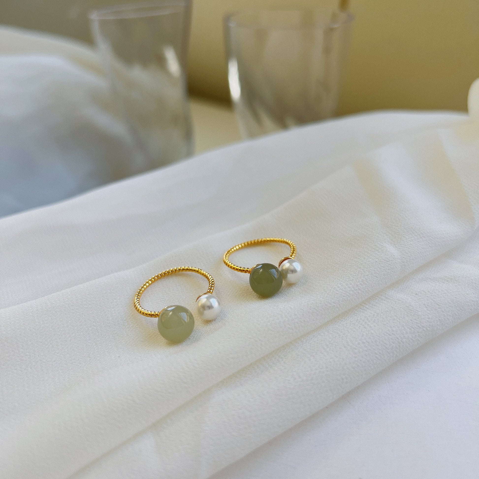 Green Jade Ring, Fresh Water Pearl Ring, Front Open Ring, Silver Adjustable Ring, Hetian Jade Ring, Gold Jade Ring, Silver Nephrite Ring