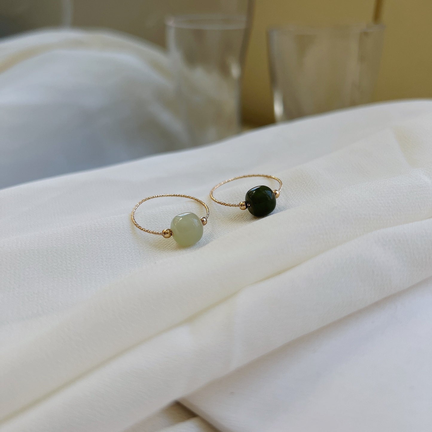 Light Green Jade Ring, Dark Green Jade Ring, Gold Jade Ring, Stackable Ring, Nephrite Ring , Genuine Hetian Jade Ring, Dainty Jade Ring