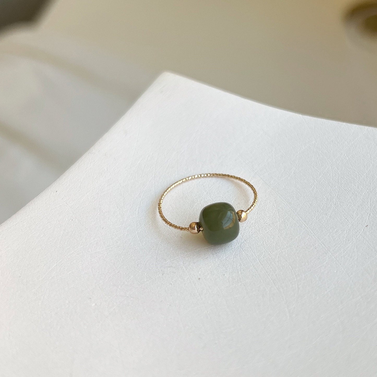 Light Green Jade Ring, Dark Green Jade Ring, Gold Jade Ring, Stackable Ring, Nephrite Ring , Genuine Hetian Jade Ring, Dainty Jade Ring