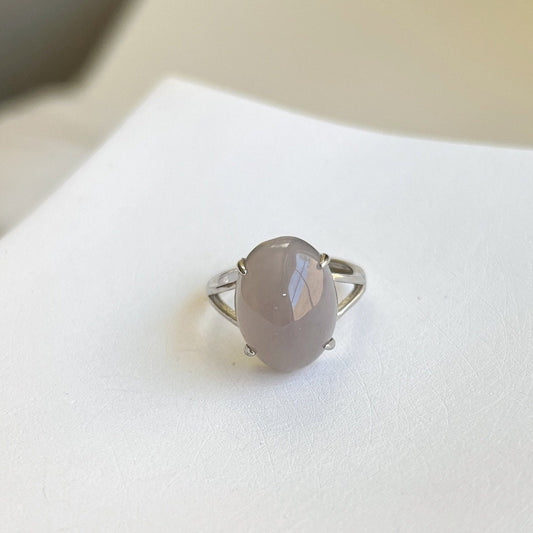 Genuine Big Hetian Jade Ring, 12*16mm Light Green/Grey Ring, Oval Nephrite Ring with 925 Silver, Simple Big Natural Stone Adjustable Ring
