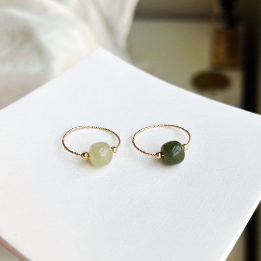 Light Green Jade Ring, Dark Green Jade Ring, Gold Jade Ring, Stackable Ring, Nephrite Ring , Genuine Hetian Jade Ring, Dainty Jade Ring