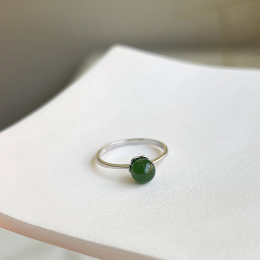 Dainty Green Jade Ring, Genuine Hetian Jade Ring, S925 Silver Ring, Adjustable Ring, Stackable Ring, Green Stone Ring, Green Nephrite Ring