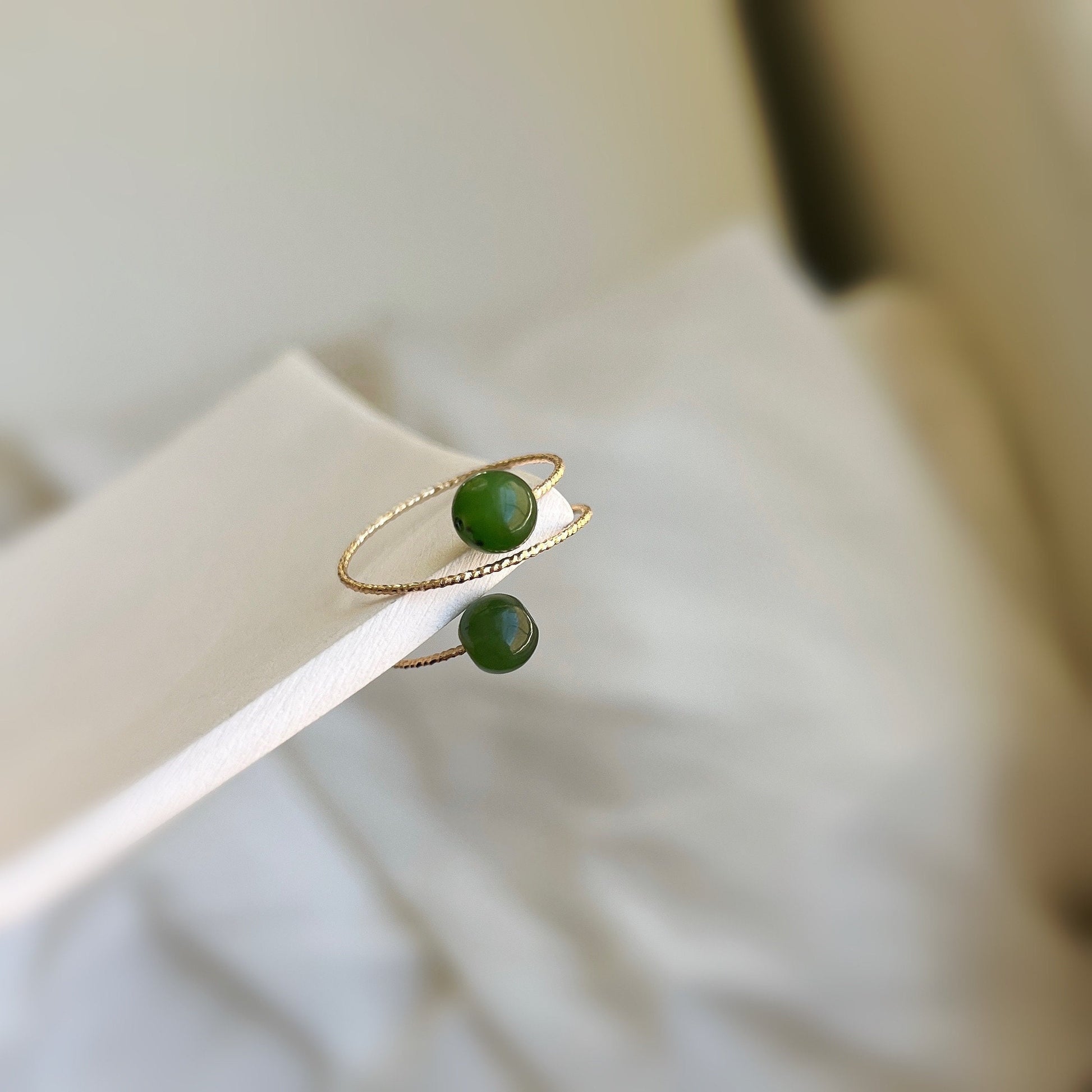 Genuine Hetian Jade Ring, Multi Band Ring, Adjustable Ring, Natural Green Nephrite Ring, Stackable Ring, Multi Gemstone Ring, Gold Jade Ring