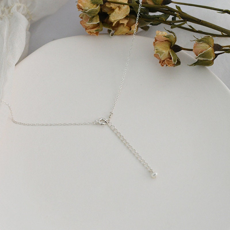 Pearl Row Necklace, 925 Sterling Silver Natural Freshwater Pearl Necklace, Dainty Pearl Necklace, Bridal Necklace, Bridesmaids Necklace