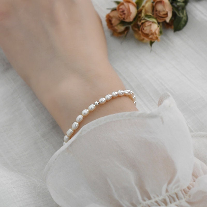 Natural Pearl Stretch Bracelet, Fresh Water Pearl Bracelet, Rice Pearl Bracelet, Wedding Bracelet, Bridal Bracelet, Bridesmaid bracelet