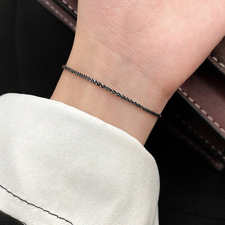 Simple Sparkling Silver Bracelet, Layered Bracelet, Shiny Bracelet, Dainty Bracelet, Blinky Glitter Bracelet, S925 Sterling Silver Bracelet