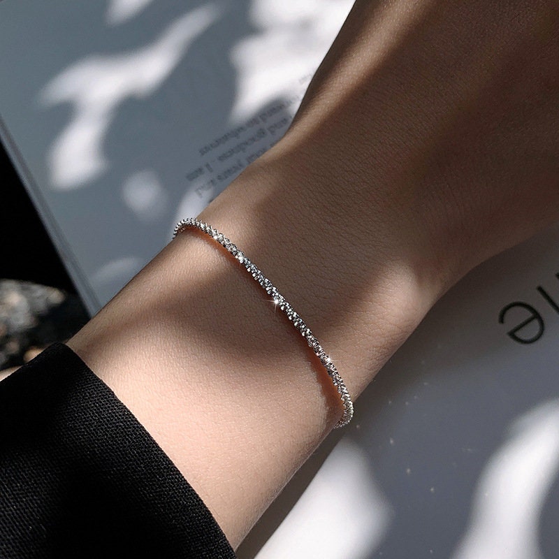 Simple Sparkling Silver Bracelet, Layered Bracelet, Shiny Bracelet, Dainty Bracelet, Blinky Glitter Bracelet, S925 Sterling Silver Bracelet