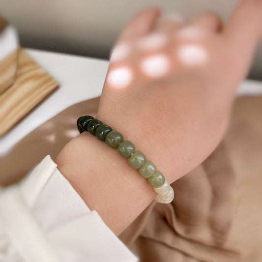 Natural Jade Bracelet, Gradient Beaded Bracelet, Natural Hetian Bracelet, 7*8 Genuine Nephrite BraceLet, Green Jade Bracelet