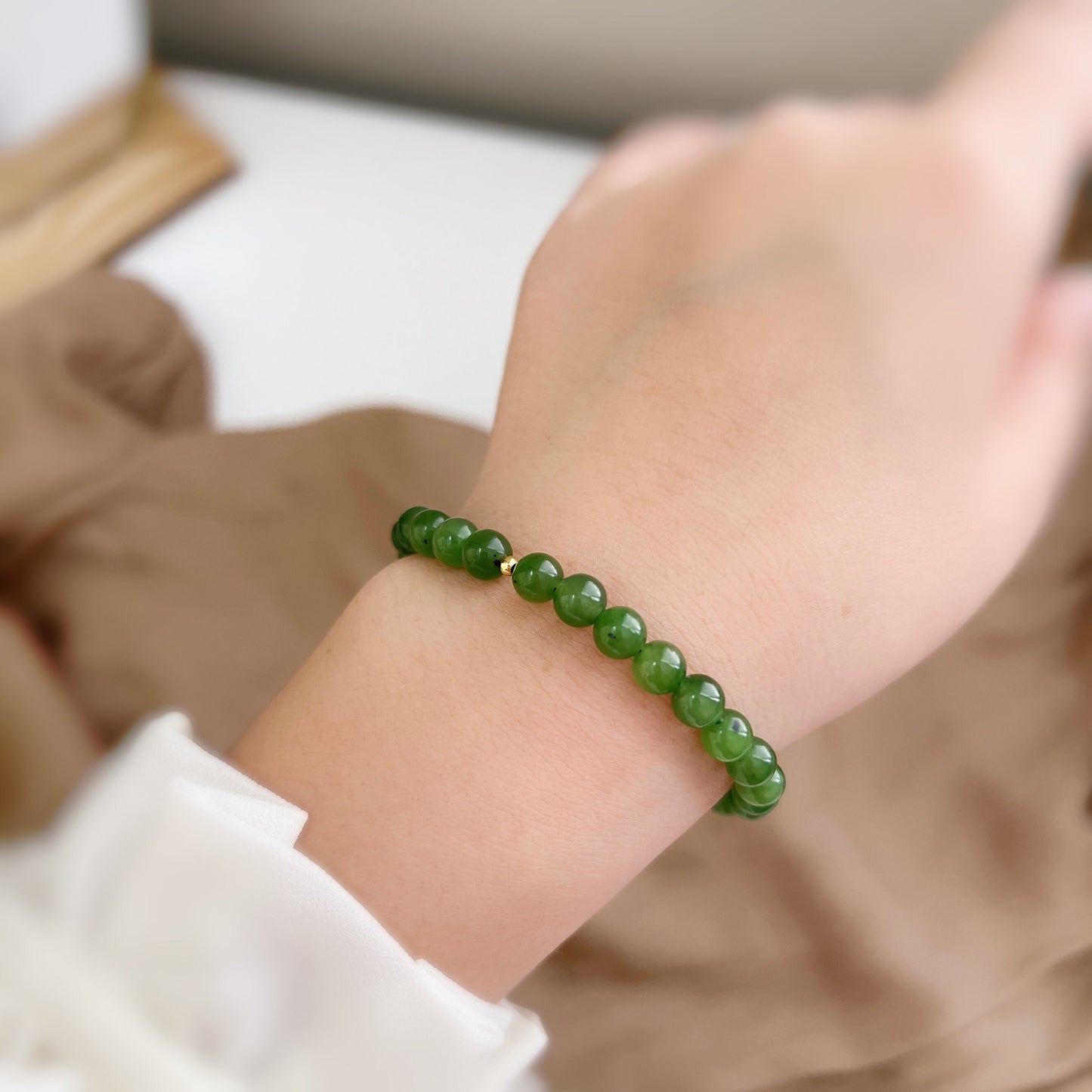 Natural Jade Bracelet, Dainty Beaded Bracelet, Natural Hetian Bracelet, Genuine Nephrite Bracelet, Green Jade Bracelet, Gemstone Bracelet, 6mm jade bead