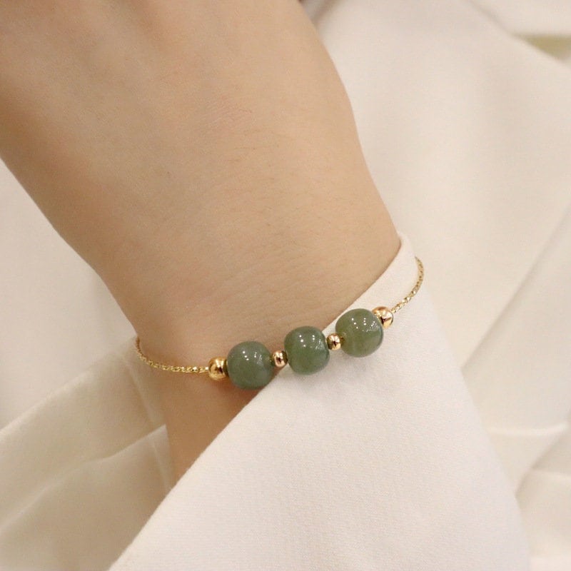 Simple Natural Hetian Bracelets light/ dark green Jade red agate, 14k Gold filled minimalist Bangle gift for mother girlfriend daughter