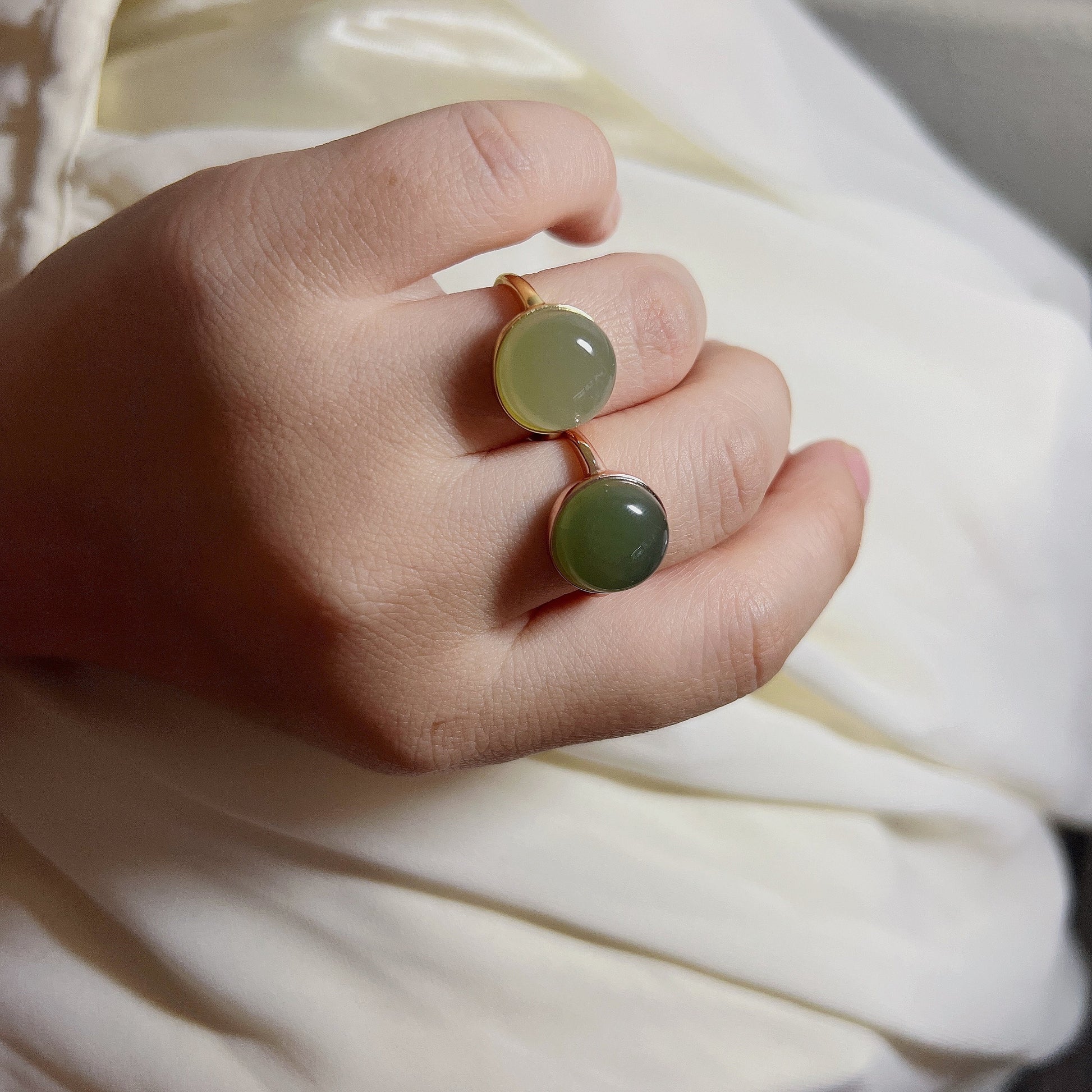 Genuine Green Jade Ring, Light Green Jade Ring, Round Vintage Nephrite Ring, Hetian Jade Ring, Gold Plated 925 Silver Adjustable Ring