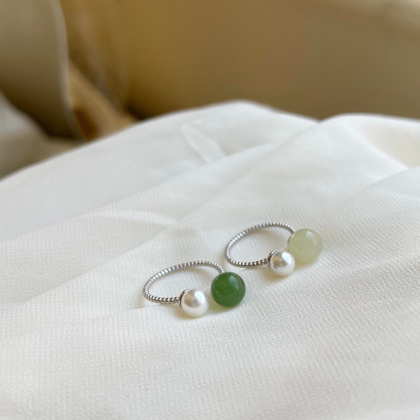 Green Jade Ring, Fresh Water Pearl Ring, Front Open Ring, Silver Adjustable Ring, Hetian Jade Ring, Gold Jade Ring, Silver Nephrite Ring