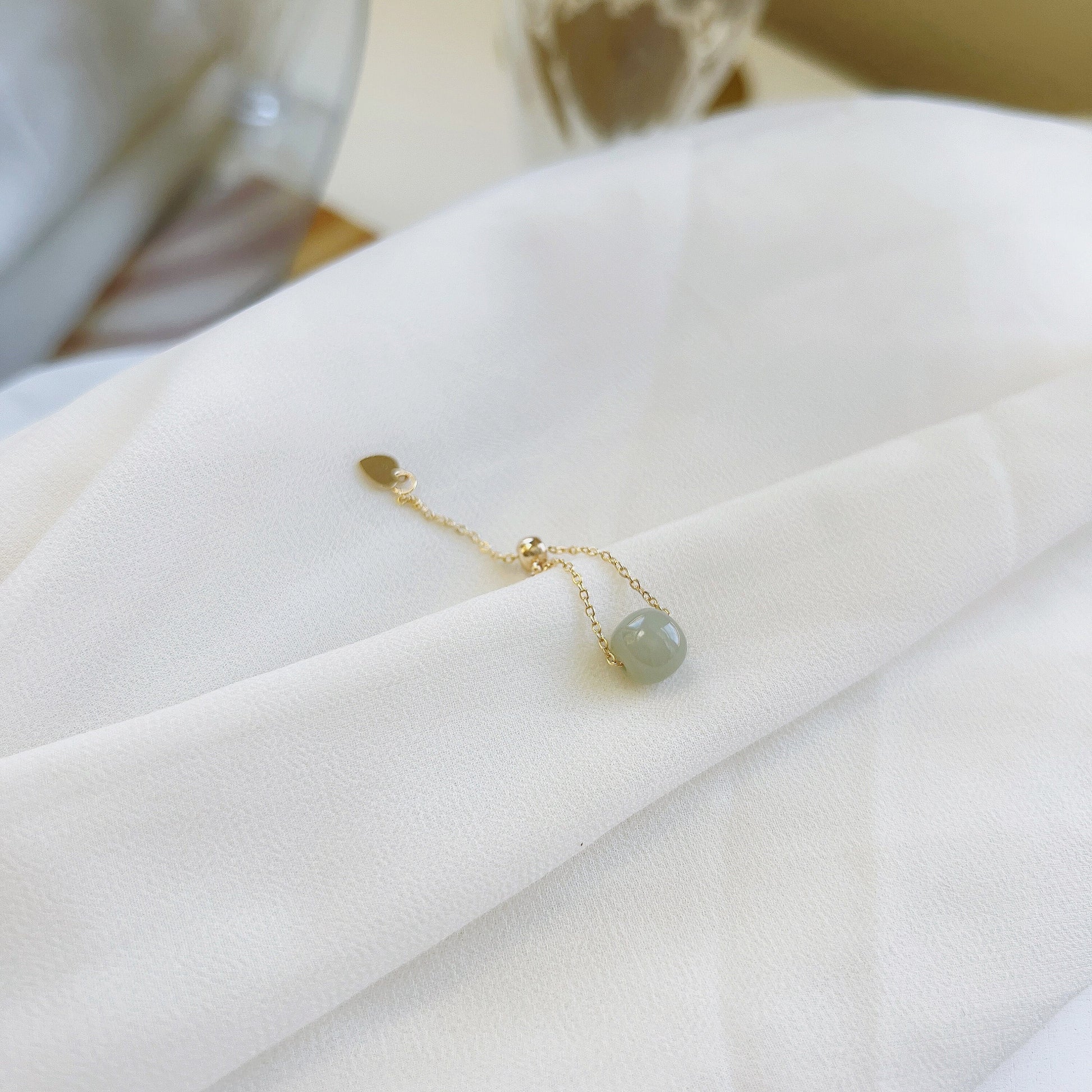 Light Green Jade Ring, Jade Chain Ring, Hetian Jade Ring, Green Nephrite Ring, Adjustable Chain Ring, Single Stone Ring, Silver Chain Ring